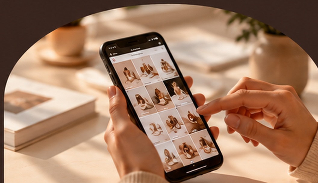 Smartphone displaying a social media content grid, representing digital storytelling